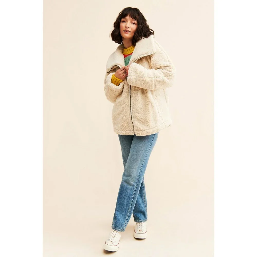 NEW Free People Raya Cozy Coat Sherpa Fleece Teddy Jacket Oversized Winter Coat - Picture 4 of 5